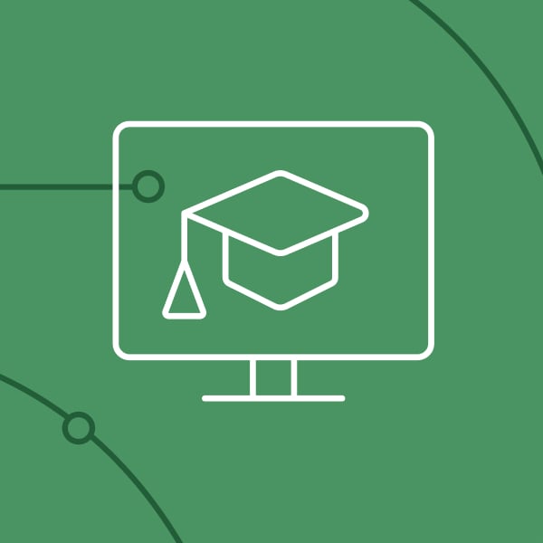 An illustration of an academic cap on a computer screen with a green background.