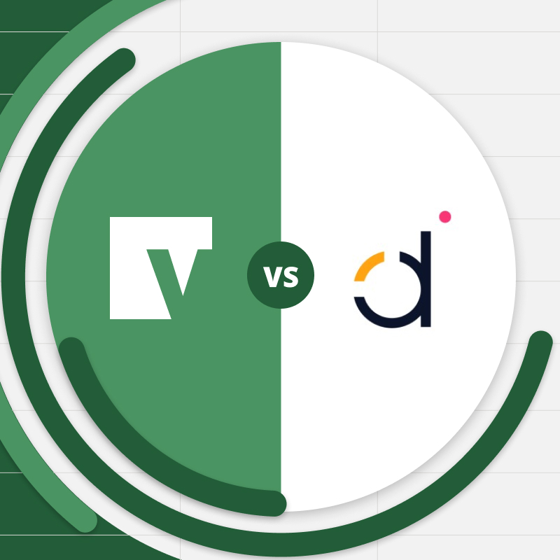 Vena vs Datarails logo, placed in the middle of a financial chart with Excel grid in the background.