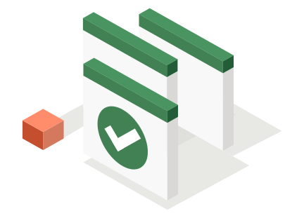 A green check mark is prominently displayed on top of a white box, symbolizing approval or completion.