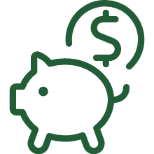 An icon of a piggy bank and a dollar sign