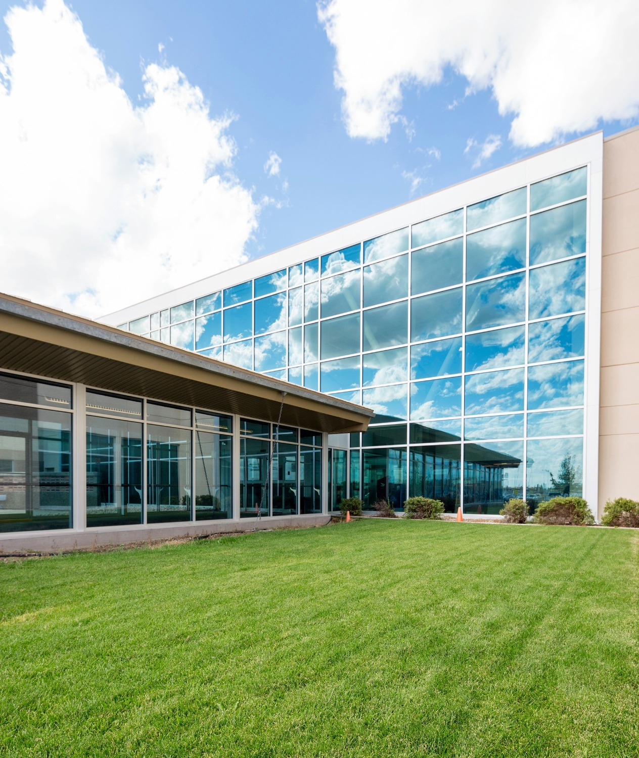 A building and a green lawn